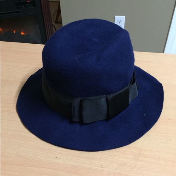 Kate Spade Navy Blue Wool Fedora Hat 